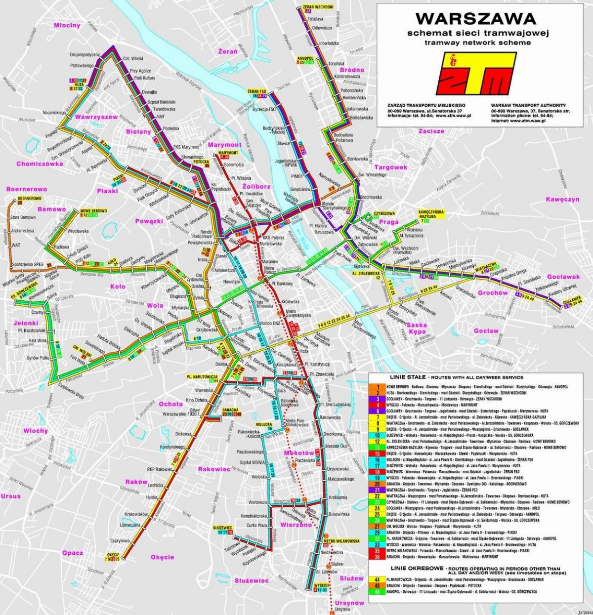 Kort over Warszawa transit 
