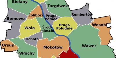 Kort over Warszawa kvarterer 