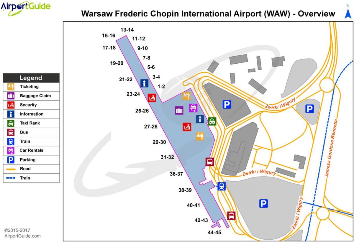 Warszawas frederic chopin-lufthavn og kort