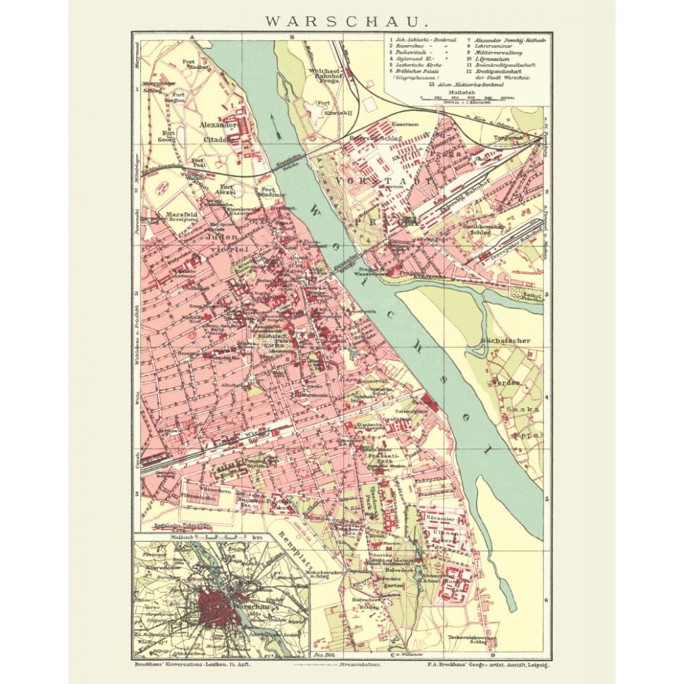 den gamle by i Warszawa kort
