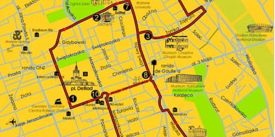 Kort over Warszawa hop on hop off bus 