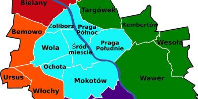 Kort over Warszawa distrikter 