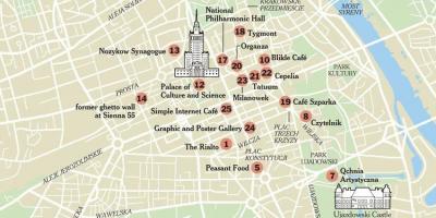 Kort over Warszawa med turist-attraktioner
