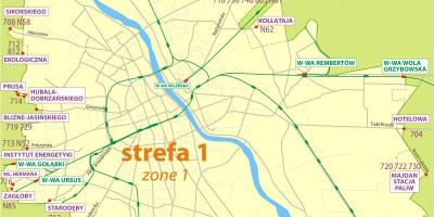 Kort over Warszawa zone 1 2 